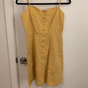 reformation-esque yellow button dress